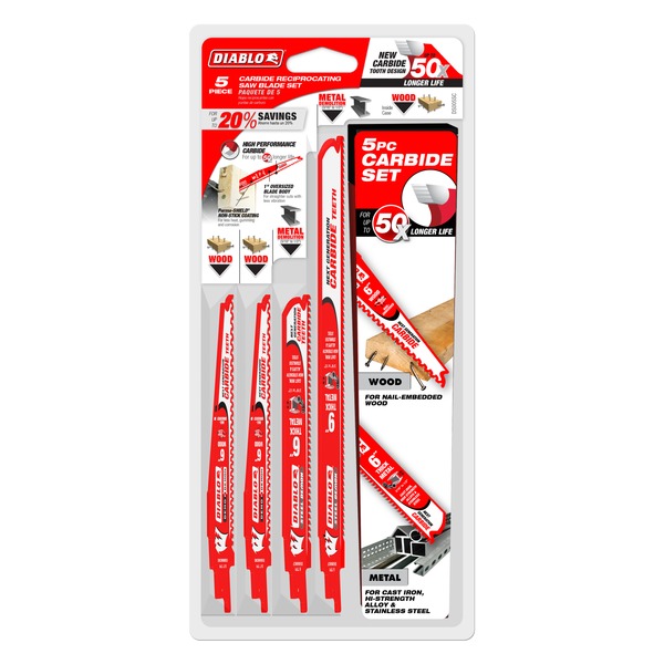 DIABLO® DS005SC Reciprocating Saw Blade Set, 6, 9 in L, 1 in W, 5-Piece