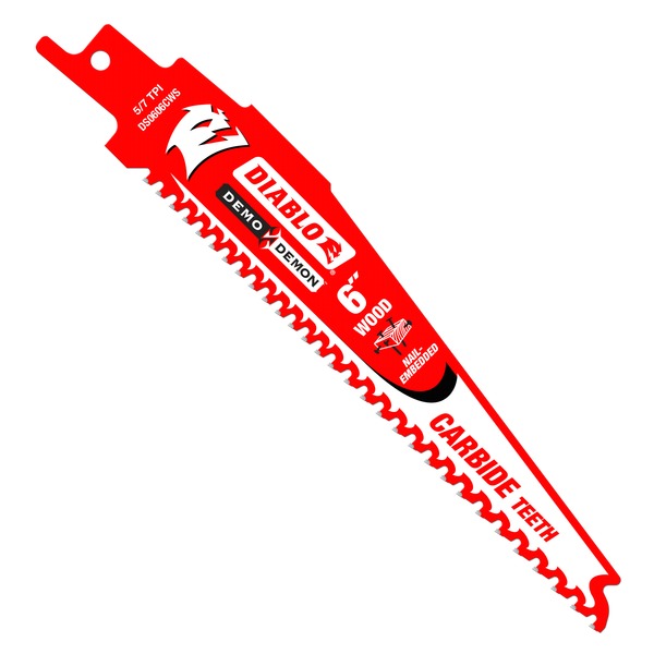 DIABLO® DS0606CWS3 Demo Demon Reciprocating Saw Blade, 6 in L, 1 in W, Straight Cut, 5 to 7 TPI TPI, Bi-Metal Blade